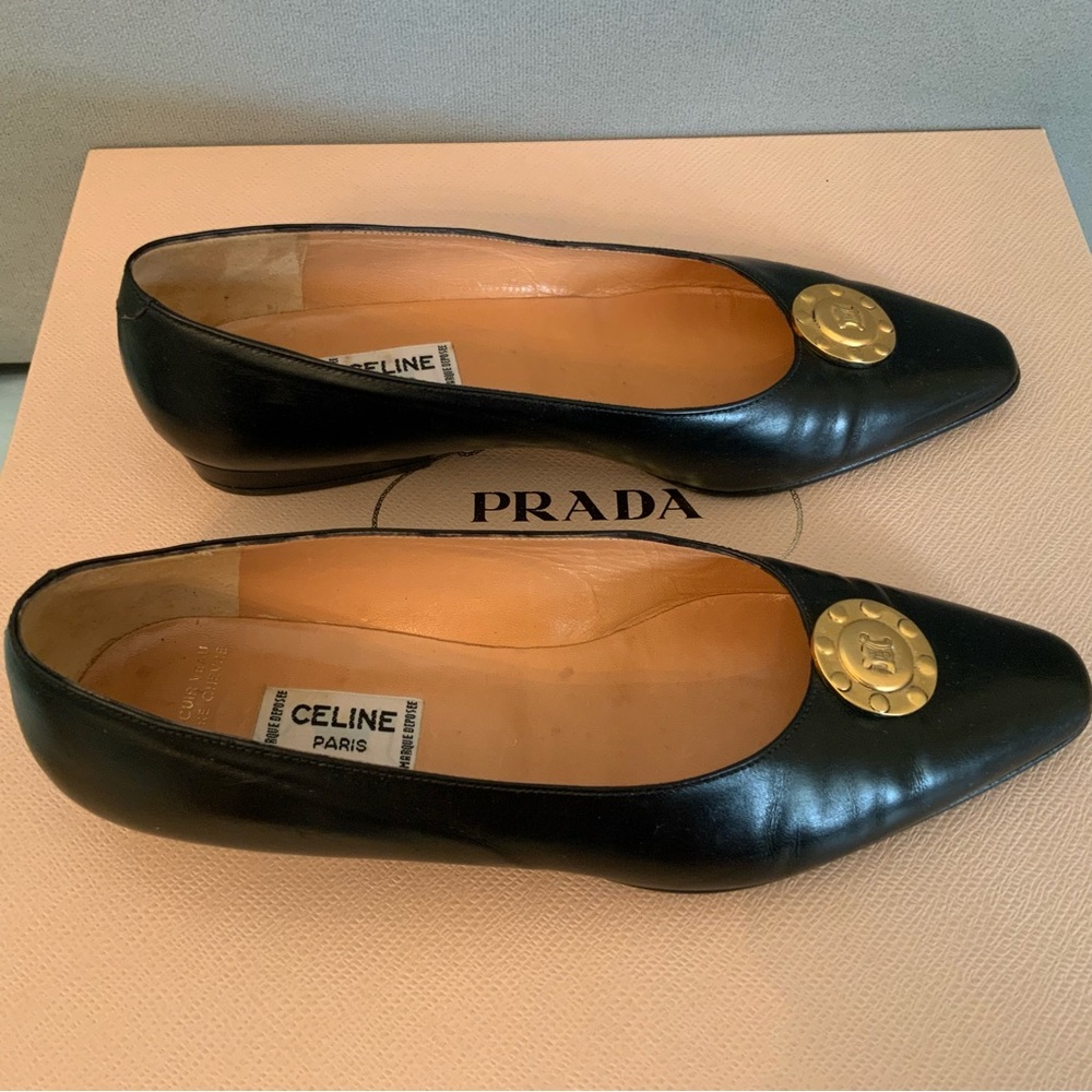 Authentic Celine Paris Leather Flat Loafer Black Rare Vintage Size 5.5 - Picture 5 of 14